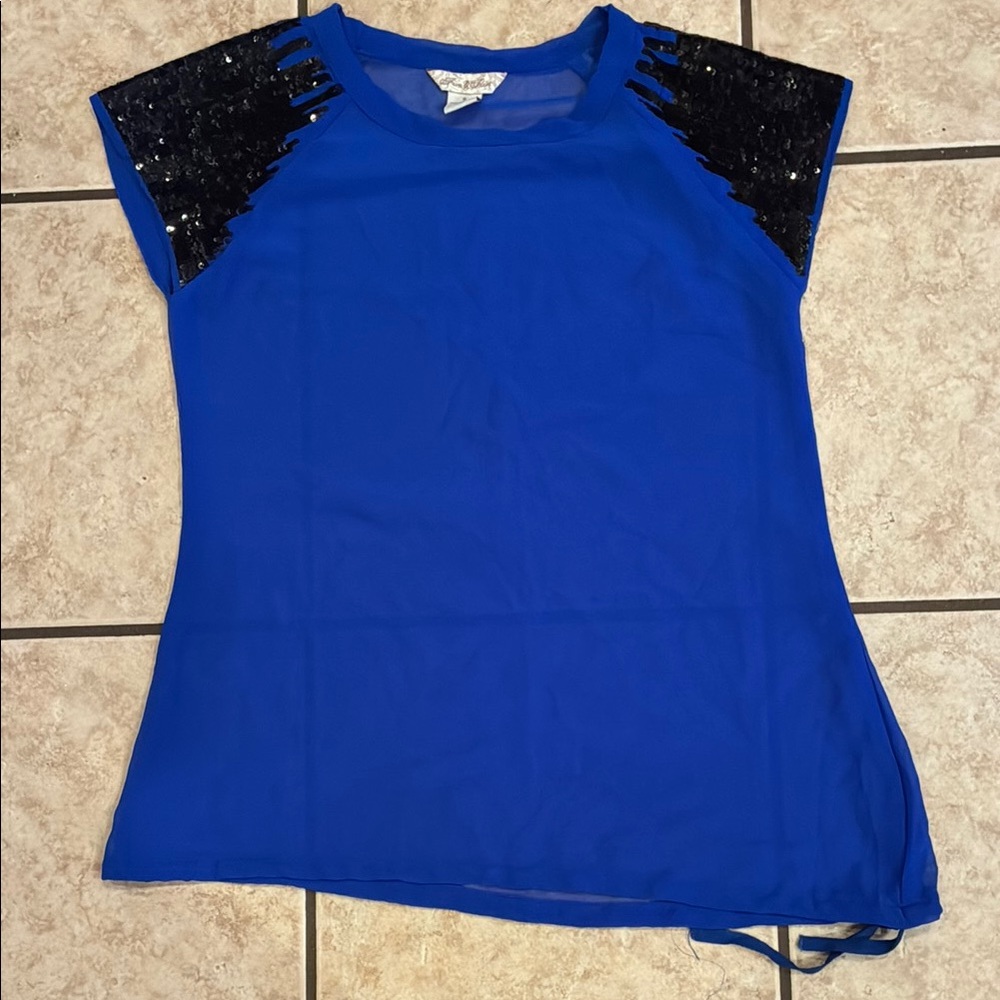 Blue Sequin Sleeve Women's Top